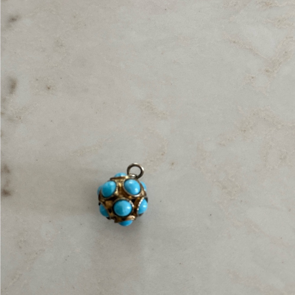 Vintage 1960s Paste Turquoise Orb Pendant – Silver Setting Cabochon Globe Charm - Picture 4 of 4